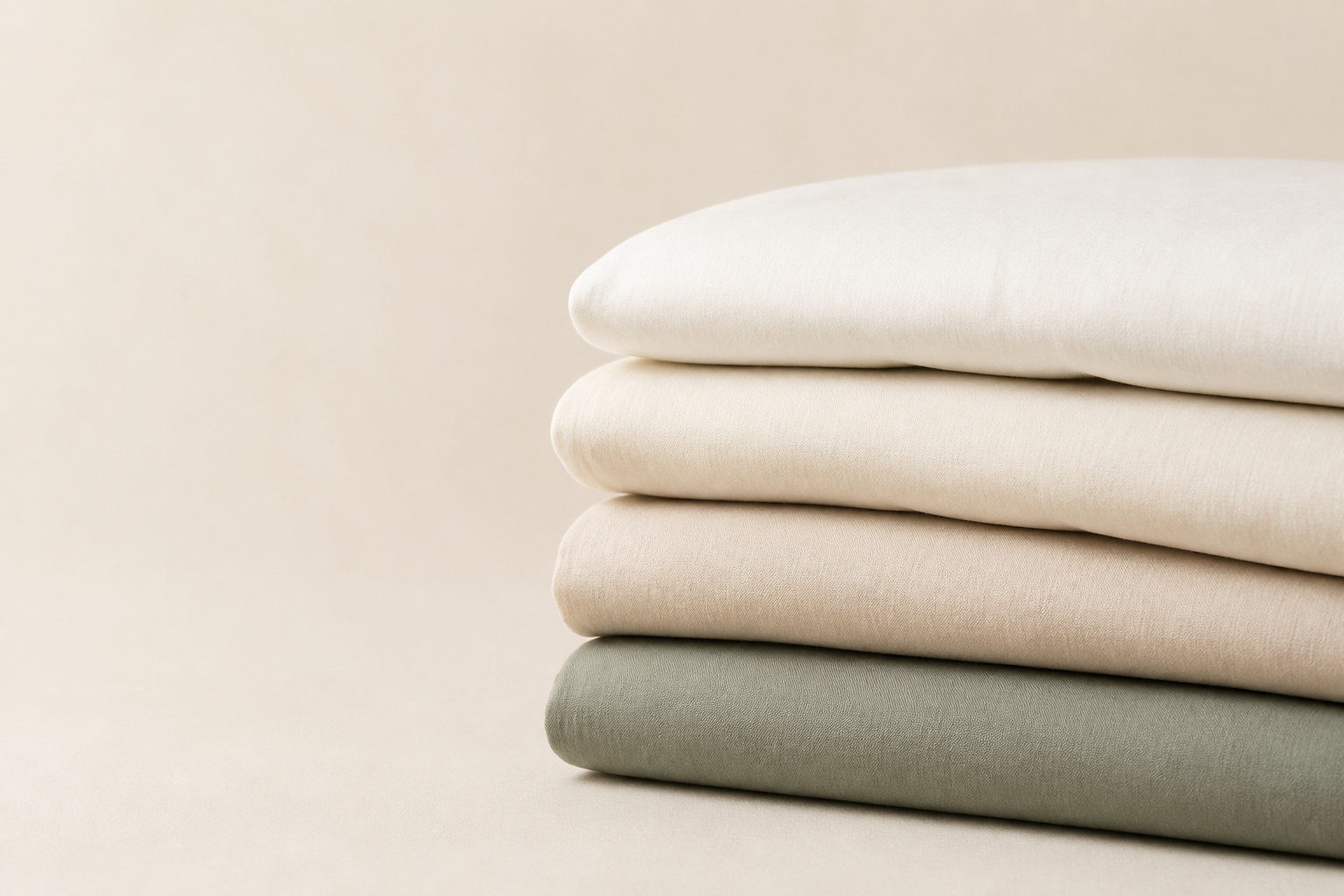 A stack of folded organic cotton bed sheets